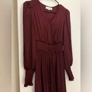 Chicwish Maroon Long Sleeve V-Neck Maxi Dress
